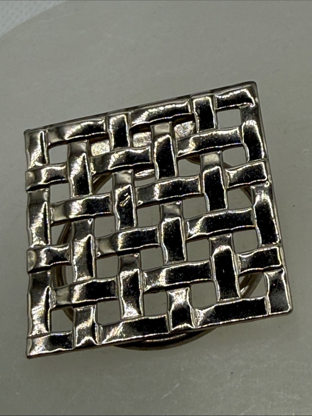 Vintage Silver Tone Woven Square waffle by Jeri Lou modernist scarf clip